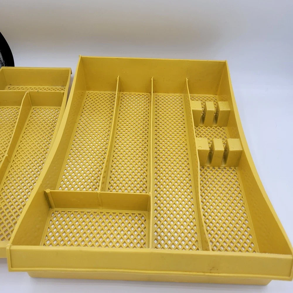 Vintage Silverware Holder With Sliding Removable Top‎ Rack Yellow Plastic Retro